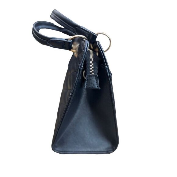 Bebe Purse Quilted Handbag Black Gold Satchel Accents Cocktail Mini Bag - Picture 10 of 15